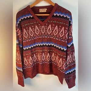 Vintage 70s 80s All Wool Women’s Sweater Sz M Aztec Chunky Knit Made In England